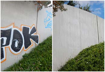 Graffitientfernung Schallschutzmauer in Frankfurt Riedberg
